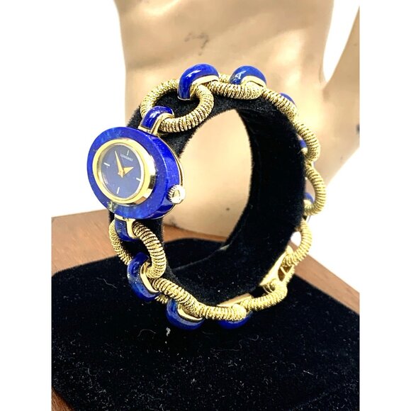 Longines Women's Watch Blue Lapis 18k Yellow Gold Vintage Swiss Hand Wind 27mm - Picture 2 of 14